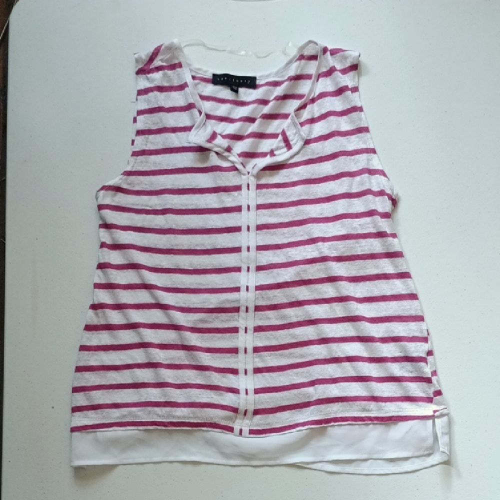 Striped Sleeveless Linen Top - Pink and White